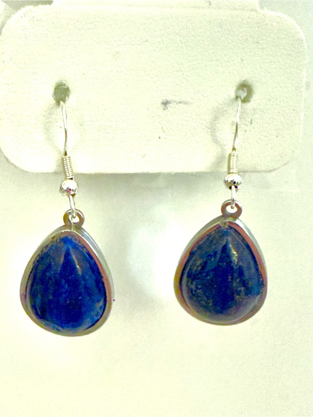 925 Sterling Silver Lapis Lazuli Teardrop Dangle Drop Earrings Dark Blue